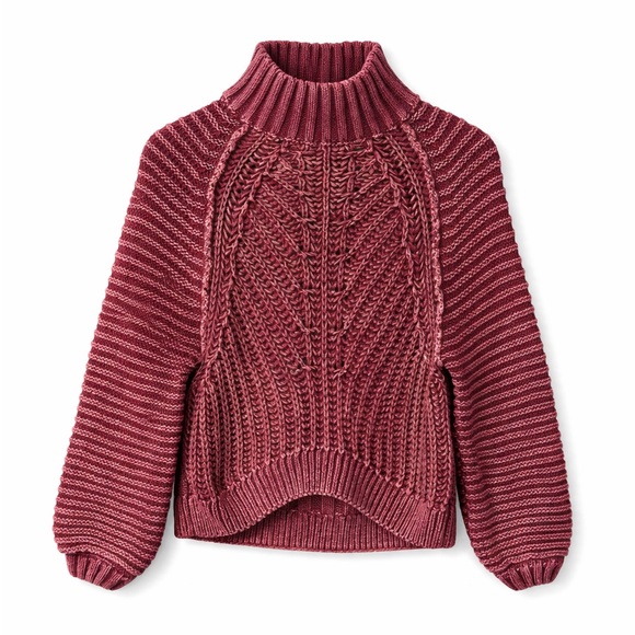 Free People Sweaters - Free People Maroon Cable Knit Cowl Neck Sweater XS Cozy Chunky Knit
